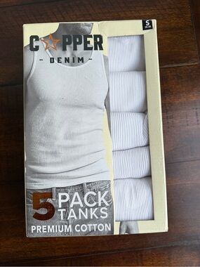 Copper Denim Men's 5-Pack Premium Cotton Ribbed Tank Tops White Small - New